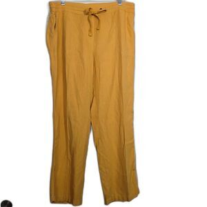 Per Se Pull On Drawstring Linen Blend Pants Yellow Gold Women's L